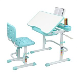 Desk and Chair Set Adjustable Height Desk Chair Writing Drawing Reading Tables with Drawer Storage Bookstand, Blue Green-A