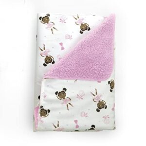 little muffincakes plush baby blanket 30" x 40" soft fleece, ballerina theme (zhara) for newborn & up, pink, crib