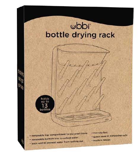 Ubbi Vertical Baby Bottle Drying Rack, Countertop Drying Rack Baby Accessory, Gray