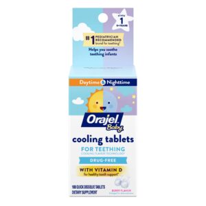 orajel baby cooling tablets for teething with vitamin d, 100 quick dissolve tablets,white