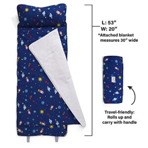 Delta Children Nap Mat with Included Pillow and Blanket for Toddlers and Kids; Features Carry Handle with Strap Closure and Name Tag; Rollup Design is Ideal for Preschool and Daycare, Space