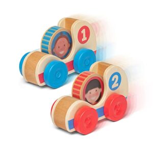 melissa & doug go tots wooden race cars (2 cars, 2 disks) - stacking toys for infants, hand push vehicles, wooden car toys for toddlers ages 1+ - fsc-certified materials