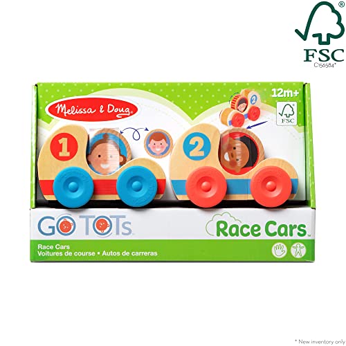 Melissa & Doug GO Tots Wooden Race Cars (2 Cars, 2 Disks) - Stacking Toys For Infants, Hand Push Vehicles, Wooden Car Toys For Toddlers Ages 1+ - FSC-Certified Materials