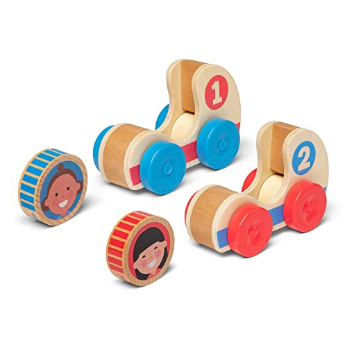 Melissa & Doug GO Tots Wooden Race Cars (2 Cars, 2 Disks) - Stacking Toys For Infants, Hand Push Vehicles, Wooden Car Toys For Toddlers Ages 1+ - FSC-Certified Materials