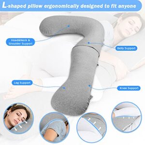 INSEN Pregnancy Pillow for Sleeping, L Shaped Body Pillow for Side Sleeping, Detachable Pregnancy Pillow with Full Body Support