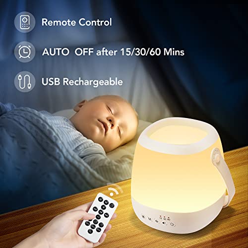 ONEFIRE Baby Night Light for Kids, 12 Soothing White Noise Sound Machine Kids Night Light Lamp, 16 Colors Nursery Night Light Sleep Sound Machine, Remote Auto Timer Portable Lamp Kids Lamp, Baby Gifts