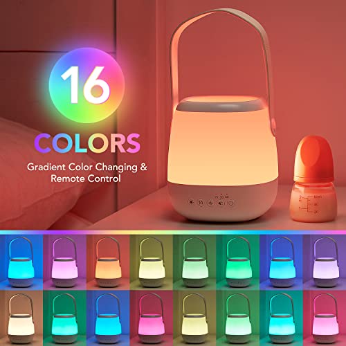 ONEFIRE Baby Night Light for Kids, 12 Soothing White Noise Sound Machine Kids Night Light Lamp, 16 Colors Nursery Night Light Sleep Sound Machine, Remote Auto Timer Portable Lamp Kids Lamp, Baby Gifts