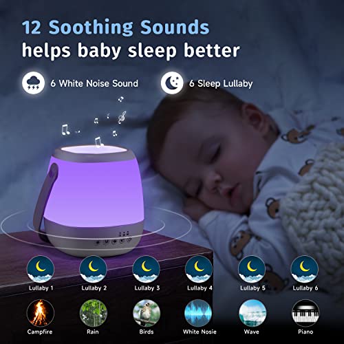 ONEFIRE Baby Night Light for Kids, 12 Soothing White Noise Sound Machine Kids Night Light Lamp, 16 Colors Nursery Night Light Sleep Sound Machine, Remote Auto Timer Portable Lamp Kids Lamp, Baby Gifts