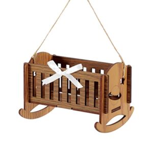 department 56 flourish baby crib with bow hanging ornament, 3.5 inch, brown