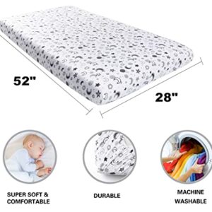 FIGEPO 4 Pack Star and Moon Neutral Unisex Fitted Baby Crib Sheets Set for Baby Boys or Girls (White)