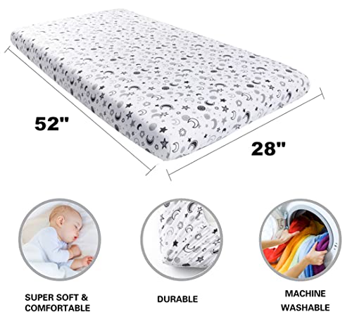 FIGEPO 4 Pack Star and Moon Neutral Unisex Fitted Baby Crib Sheets Set for Baby Boys or Girls (White)