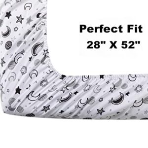 FIGEPO 4 Pack Star and Moon Neutral Unisex Fitted Baby Crib Sheets Set for Baby Boys or Girls (White)