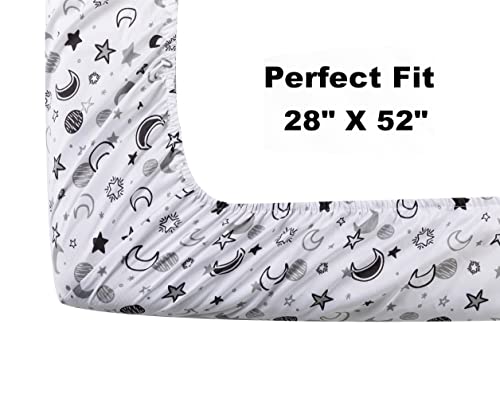 FIGEPO 4 Pack Star and Moon Neutral Unisex Fitted Baby Crib Sheets Set for Baby Boys or Girls (White)