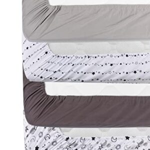 FIGEPO 4 Pack Star and Moon Neutral Unisex Fitted Baby Crib Sheets Set for Baby Boys or Girls (White)