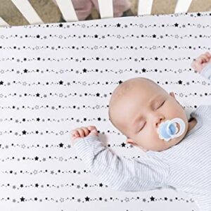 FIGEPO 4 Pack Star and Moon Neutral Unisex Fitted Baby Crib Sheets Set for Baby Boys or Girls (White)