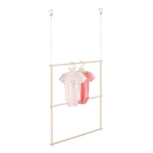 navaris baby hanging clothes rack - beaded clothing organizer for nursery, kids room, bedroom - wood bead 30" hanger rail with ceiling mount hooks