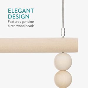 Navaris Baby Hanging Clothes Rack - Beaded Clothing Organizer for Nursery, Kids Room, Bedroom - Wood Bead 30" Hanger Rail with Ceiling Mount Hooks