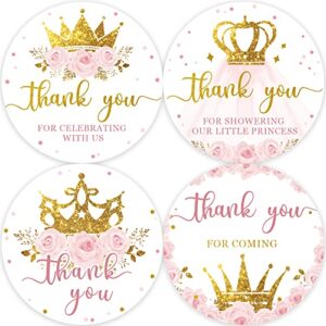 80 little princess thank you stickers, gold crown birthday party stickers, perfect for girls baby shower birthday party favors (2 inch)