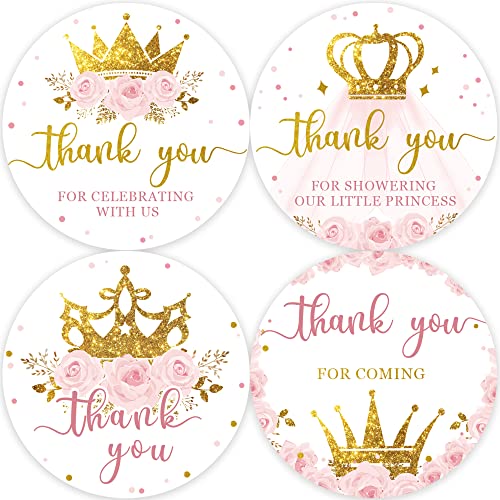 80 Little Princess Thank You Stickers, Gold Crown Birthday Party Stickers, Perfect for Girls Baby Shower Birthday Party Favors (2 Inch)