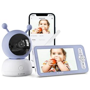 boifun 5" baby monitor, 1080p wifi baby monitor via android/ios app control, video record & playback, temp & humidity sensor, night vision, 2-way talk, motion & sound detection, with wall mount base