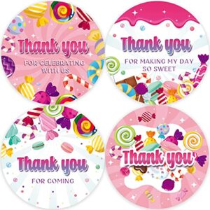 80 candy themed thank you stickers, candyland birthday party favor label decorations (2 inch)