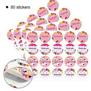 80 Candy Themed Thank You Stickers, Candyland Birthday Party Favor Label Decorations (2 Inch)