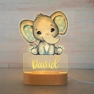 souleather personalised name baby elephant led night light, girls bedroom/nursery, baby elephant animal night light up table desk lamp