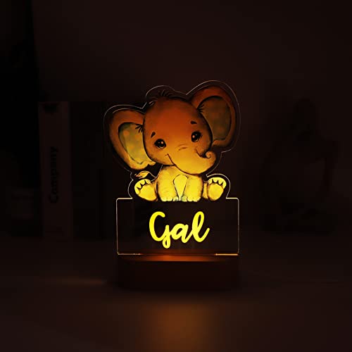 souleather Personalised Name Baby Elephant LED Night Light, Girls Bedroom/Nursery, Baby Elephant Animal Night Light Up Table Desk Lamp