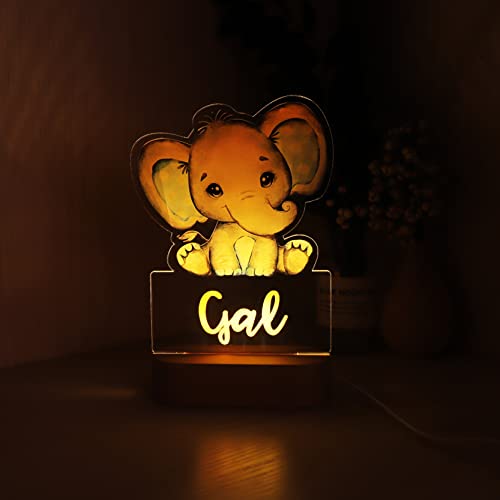 souleather Personalised Name Baby Elephant LED Night Light, Girls Bedroom/Nursery, Baby Elephant Animal Night Light Up Table Desk Lamp