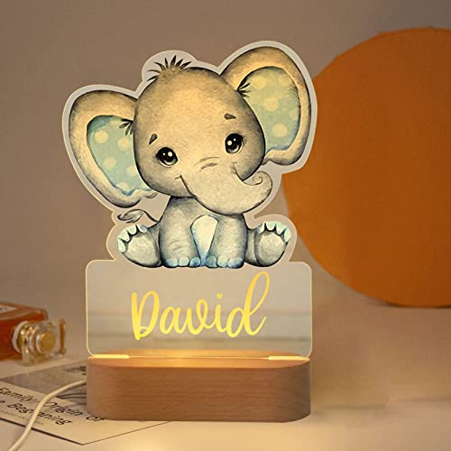 souleather Personalised Name Baby Elephant LED Night Light, Girls Bedroom/Nursery, Baby Elephant Animal Night Light Up Table Desk Lamp