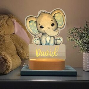 souleather Personalised Name Baby Elephant LED Night Light, Girls Bedroom/Nursery, Baby Elephant Animal Night Light Up Table Desk Lamp