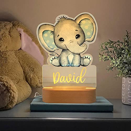 souleather Personalised Name Baby Elephant LED Night Light, Girls Bedroom/Nursery, Baby Elephant Animal Night Light Up Table Desk Lamp