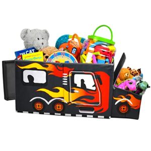 kap large toy box for boys with flip lid & lights up, foldable sturdy toy storage organizer decorative bins baskets for kids, nursery, closet, bedroom, playroom, 34.8" l x 13" w x 15.7" h