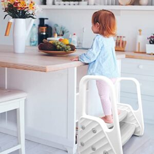 Two Step Kids Step Stools,Toddler Toddler Stool,Kids Hand Washing Ladder,Toilet Training Stool,Kitchen Bathroom Toddler Toddler Helper with Arc Handrail (2 Layer)