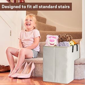 SAM AND MABEL Stair Basket for Carpeted and Wooden Stairs - Collapsible Staircase Basket for Stairs, Innovative L-shaped Storage Organizer for Home and Office Decor (Creamy White)