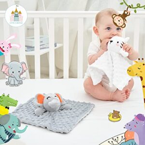 Cute Castle Security Blanket Baby Gifts Box - Soft Unisex Newborn Essentials for Boys and Girls - Neutral Baby Stuff Snuggle Cloths - Baby Registry Search Shower Gifts (White Tiger & Grey Elephant)