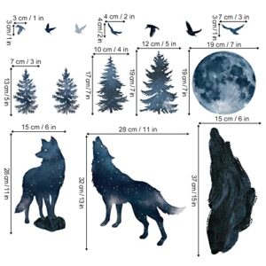 wondever Wolf and Moon Wall Stickers Wolves Mountain Peel and Stick Wall Art Decals for Bedroom Living Room Baby Nursery