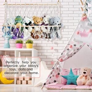 Stuffed Animal Storage Stuffed Animal Hammock Macrame Toy Hammock with LED Light for Neatly Store Animals and Plush Toys in Room for Hanging Stuff Animals for Nursery Play Room Bedroom (White)