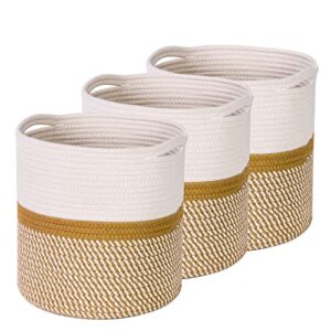 11x11x11 inch cotton rope baskets for shelf, cube storage bins for toy cloth blanket organizing, baby nursery basket, 3 pack white & brown
