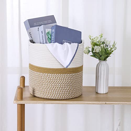 11x11x11 inch Cotton Rope Baskets for Shelf, Cube Storage Bins for Toy Cloth Blanket Organizing, Baby Nursery Basket, 3 Pack White & Brown