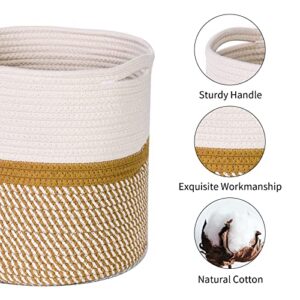 11x11x11 inch Cotton Rope Baskets for Shelf, Cube Storage Bins for Toy Cloth Blanket Organizing, Baby Nursery Basket, 3 Pack White & Brown