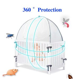 Baby Crib Tent Safety Net, Durable Strong Self-Locking Zippers, Protects from Climbing Out and, Insects, Mosquitoes, Installs with Rods (Crib 52.25" - 28.25")