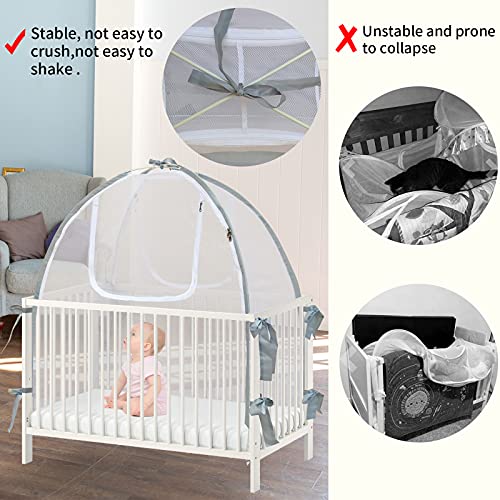 Baby Crib Tent Safety Net, Durable Strong Self-Locking Zippers, Protects from Climbing Out and, Insects, Mosquitoes, Installs with Rods (Crib 52.25" - 28.25")