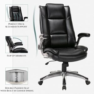 COLAMY Leather Executive Office Chair- High Back Home Computer Desk Chair with Padded Flip-up Arms, Adjustable Tilt Lock, Swivel Rolling Ergonomic Chair for Adult Working Study