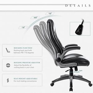 COLAMY Leather Executive Office Chair- High Back Home Computer Desk Chair with Padded Flip-up Arms, Adjustable Tilt Lock, Swivel Rolling Ergonomic Chair for Adult Working Study