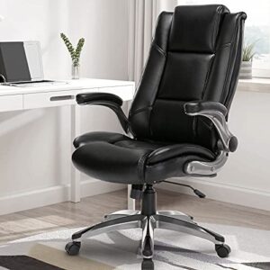 COLAMY Leather Executive Office Chair- High Back Home Computer Desk Chair with Padded Flip-up Arms, Adjustable Tilt Lock, Swivel Rolling Ergonomic Chair for Adult Working Study