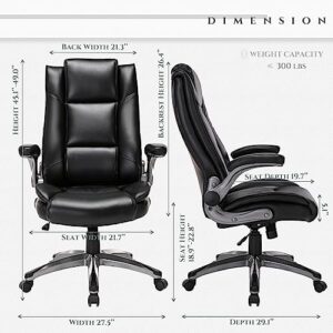 COLAMY Leather Executive Office Chair- High Back Home Computer Desk Chair with Padded Flip-up Arms, Adjustable Tilt Lock, Swivel Rolling Ergonomic Chair for Adult Working Study