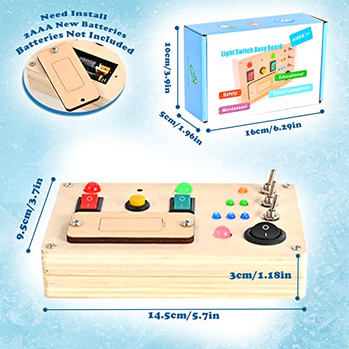 LED Light Switch Busy Board Montessori Toy Button Busy Board Kids Wooden Control Panel Kids Toy Activity Sensory Board Fidget Toy for Toddlers 1 2 3 Year Old