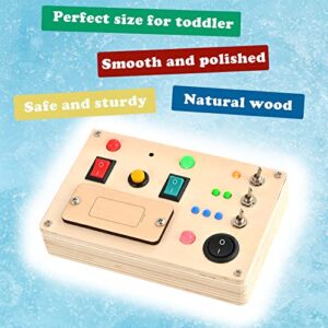 LED Light Switch Busy Board Montessori Toy Button Busy Board Kids Wooden Control Panel Kids Toy Activity Sensory Board Fidget Toy for Toddlers 1 2 3 Year Old