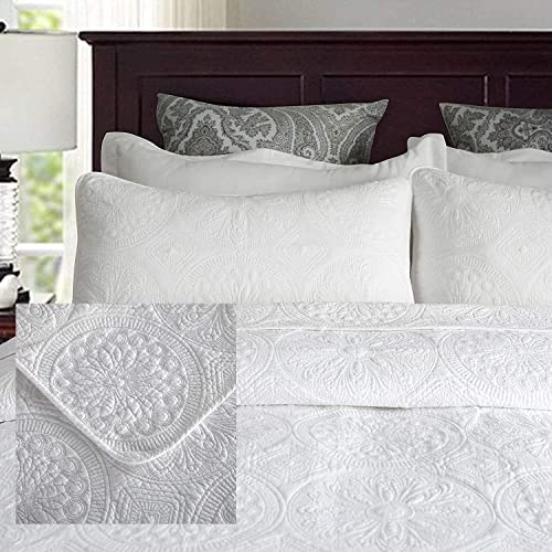 Brandream 6PC Luxury Medallion Quilt Bedding Set King Size Bed in A Bag Cotton Farmhouse Quilted Comforter Set